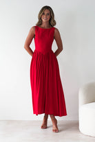 Monroe Skater Midaxi Dress | Red - Oh Hello Clothing