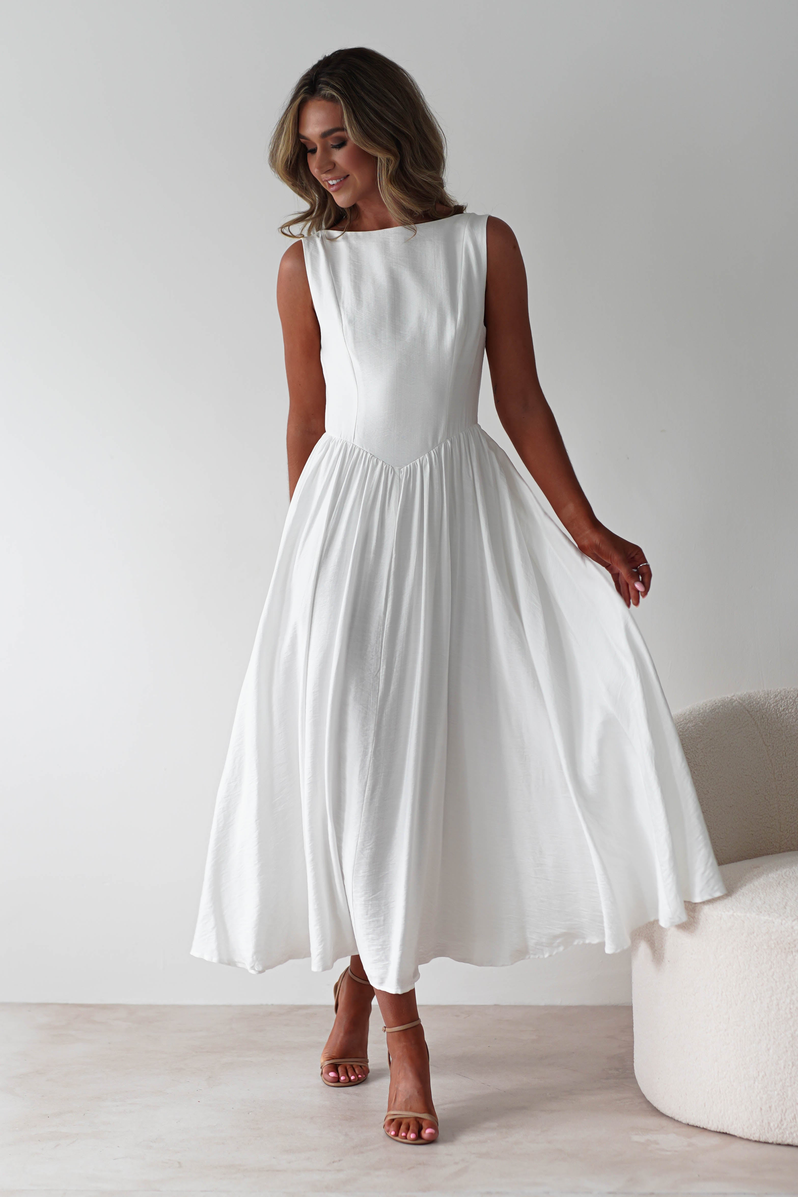 Monroe Skater Midaxi Dress | White