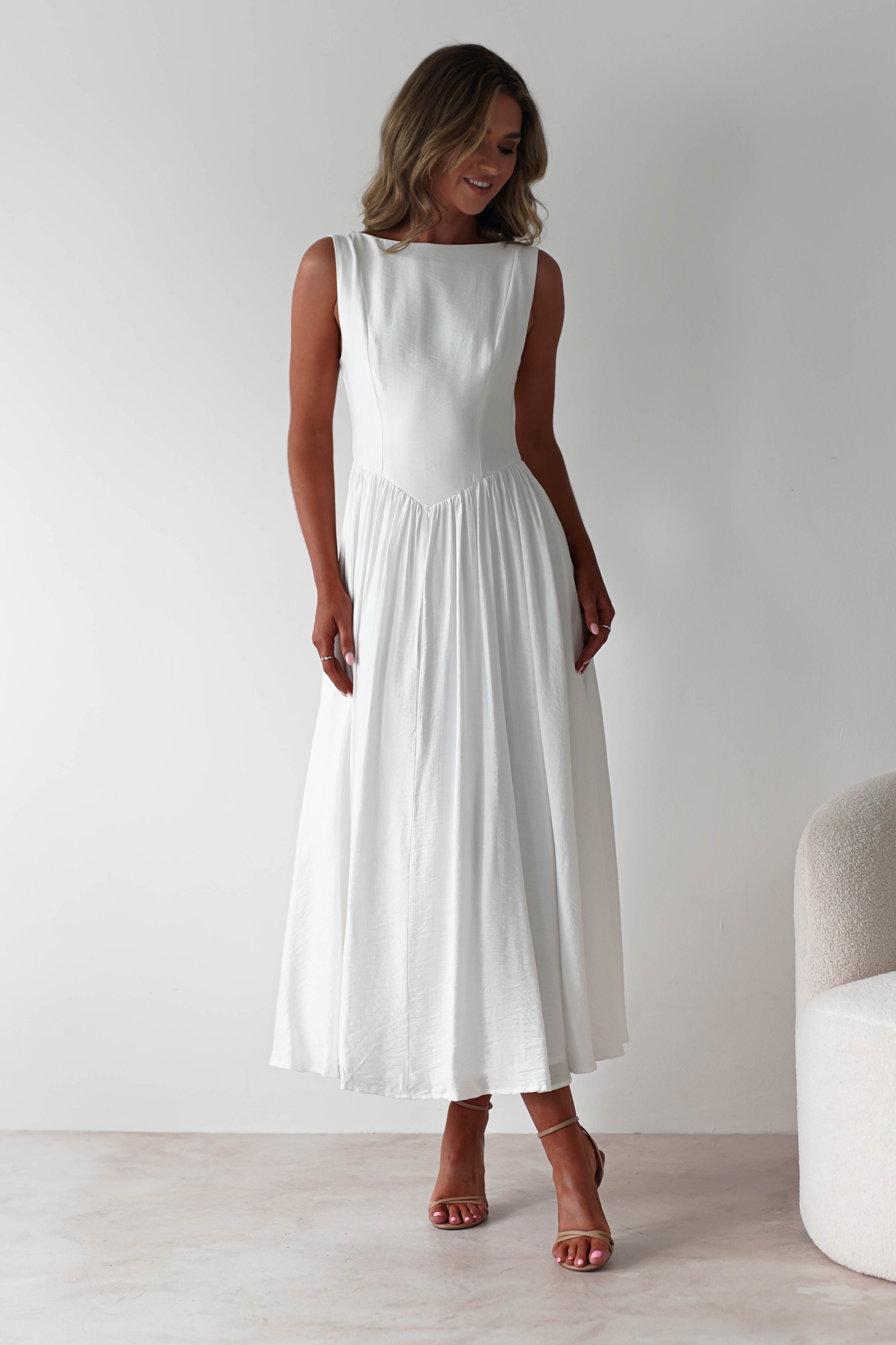 Monroe Skater Midaxi Dress | White