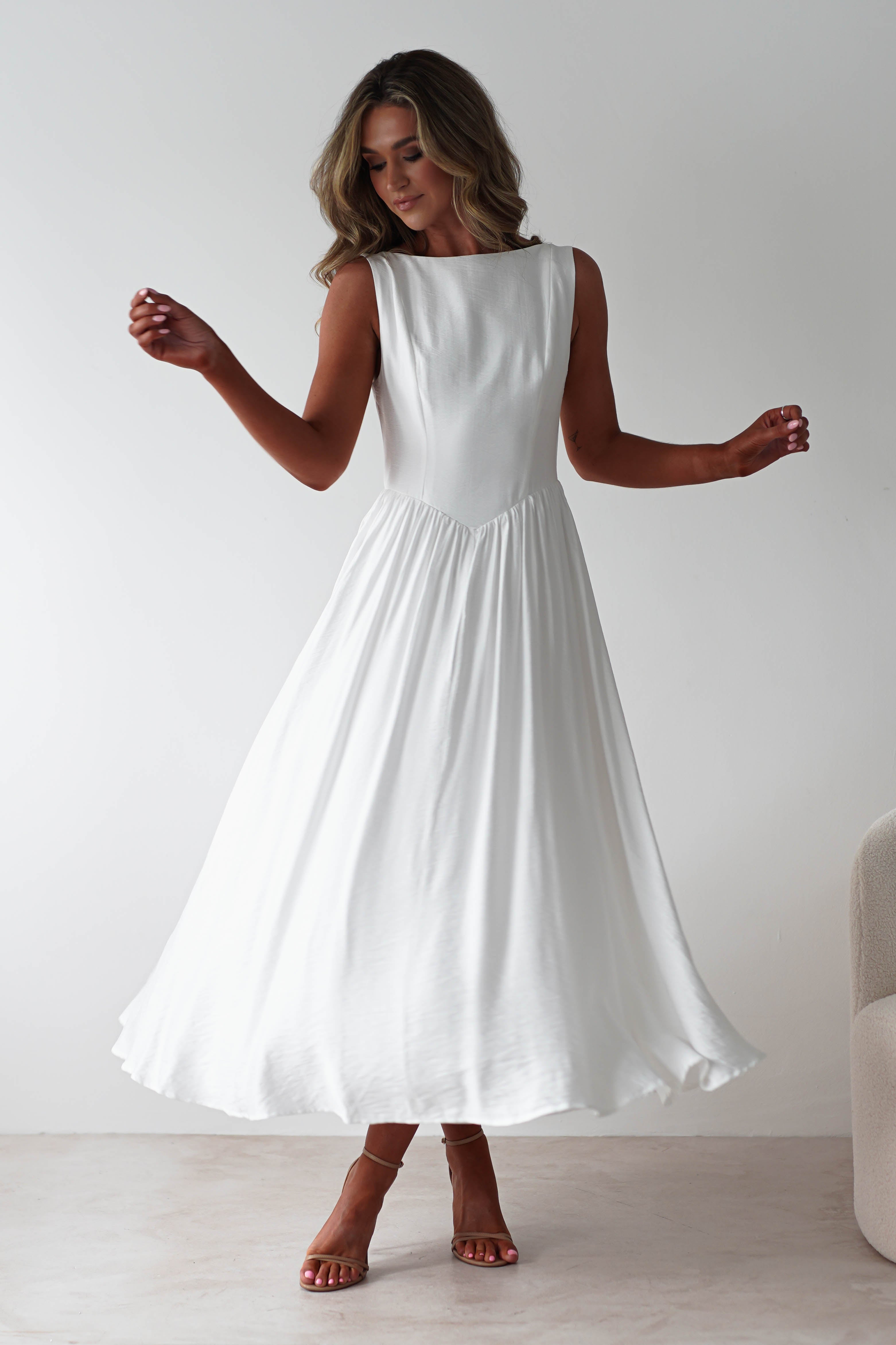 Monroe Skater Midaxi Dress | White