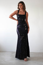 Nadia Square Neck Sequin Gown | Black - Oh Hello Clothing
