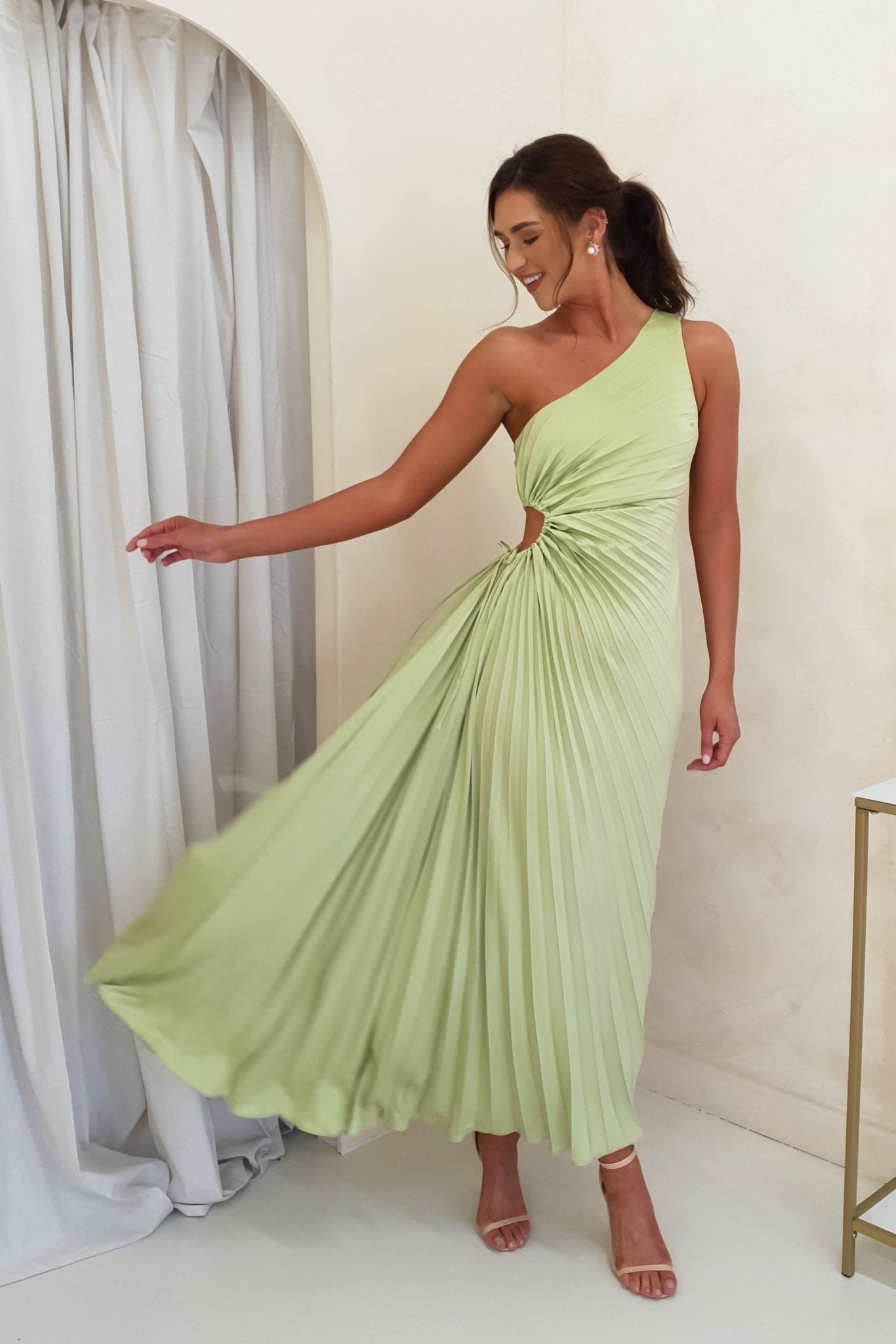 Olsen Pleated Maxi Dress | Light Green | Oh Hello Clothing | XS (6)