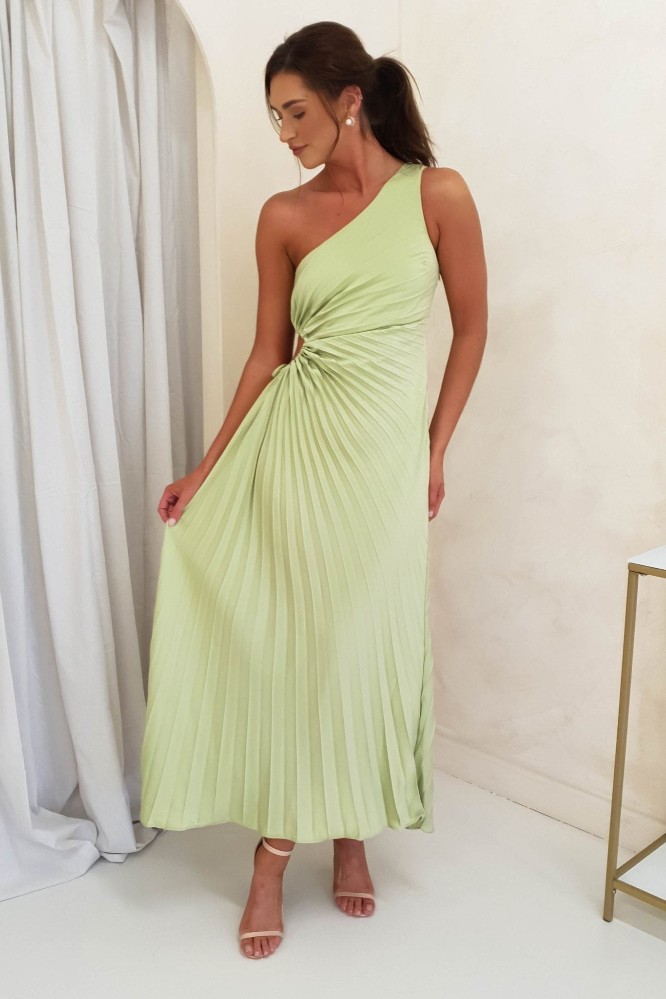 Olsen Pleated Maxi Dress | Light Green | Oh Hello Clothing | XS (6)