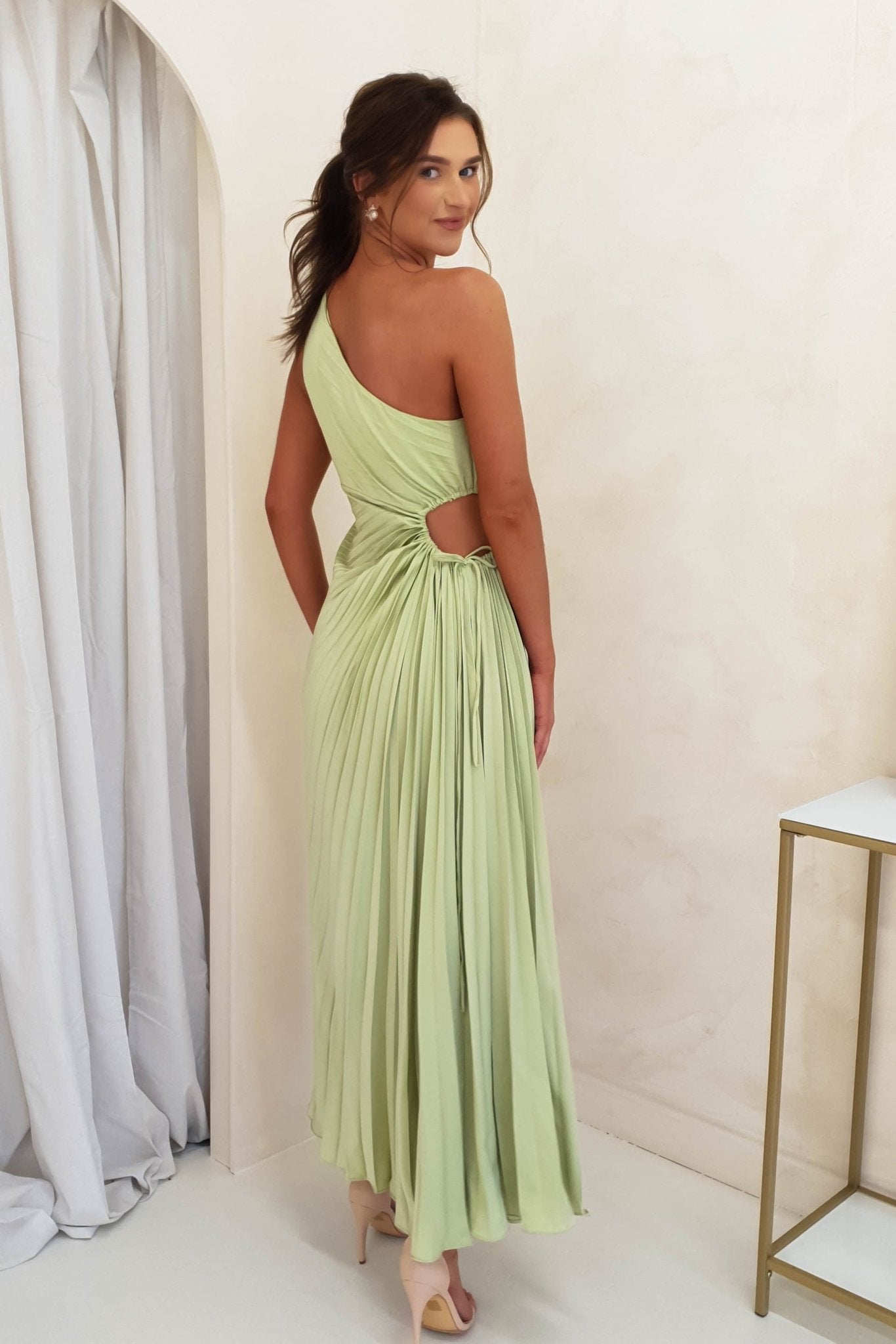 Olsen Pleated Maxi Dress | Light Green | Oh Hello Clothing | XS (6)