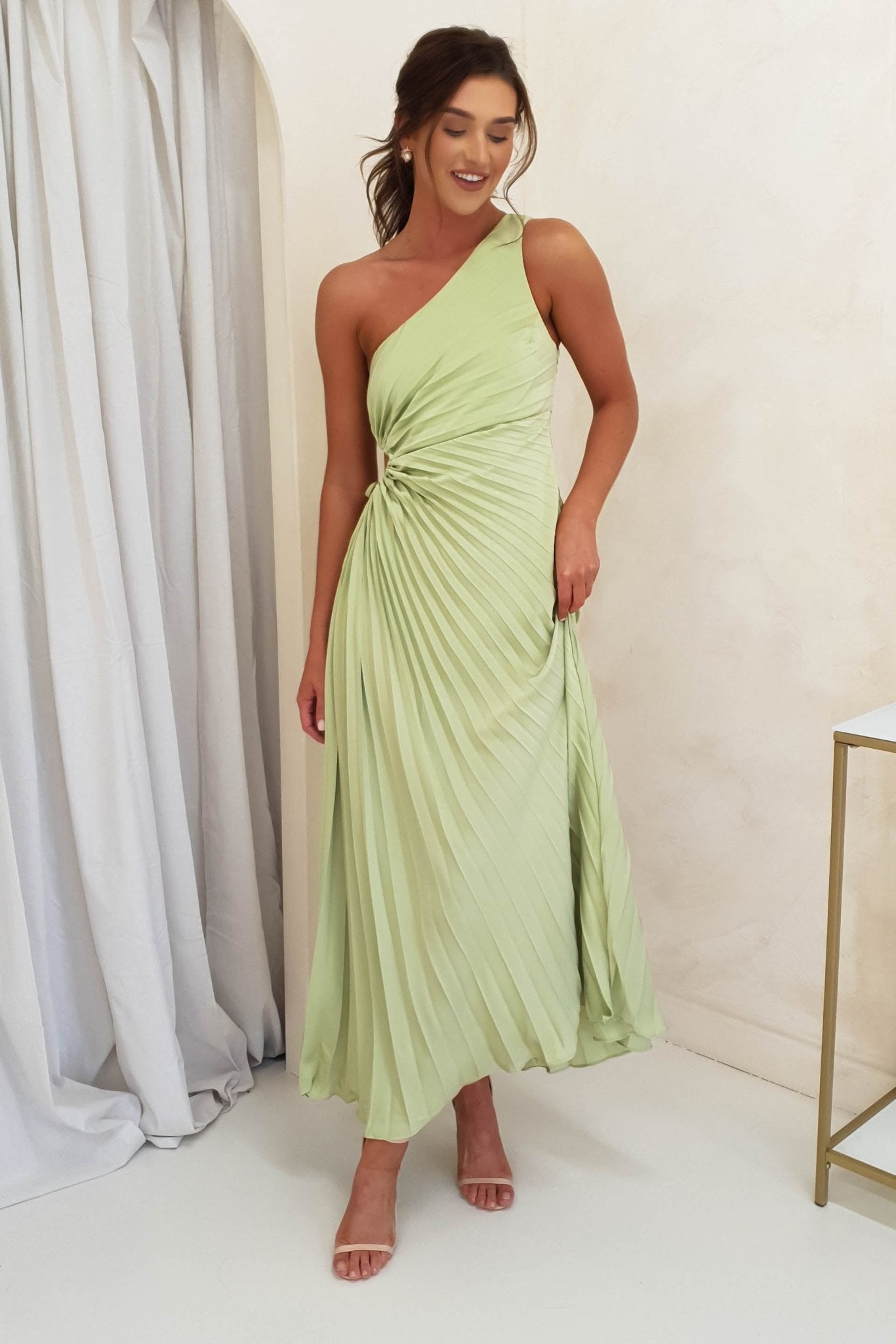 Olsen Pleated Maxi Dress | Light Green | Oh Hello Clothing | XS (6)