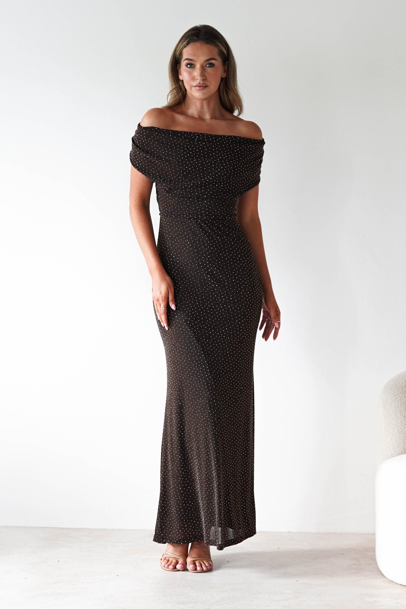 Pascal Bodycon Embellished Maxi Dress | Brown | Oh Hello Clothing | S (8)