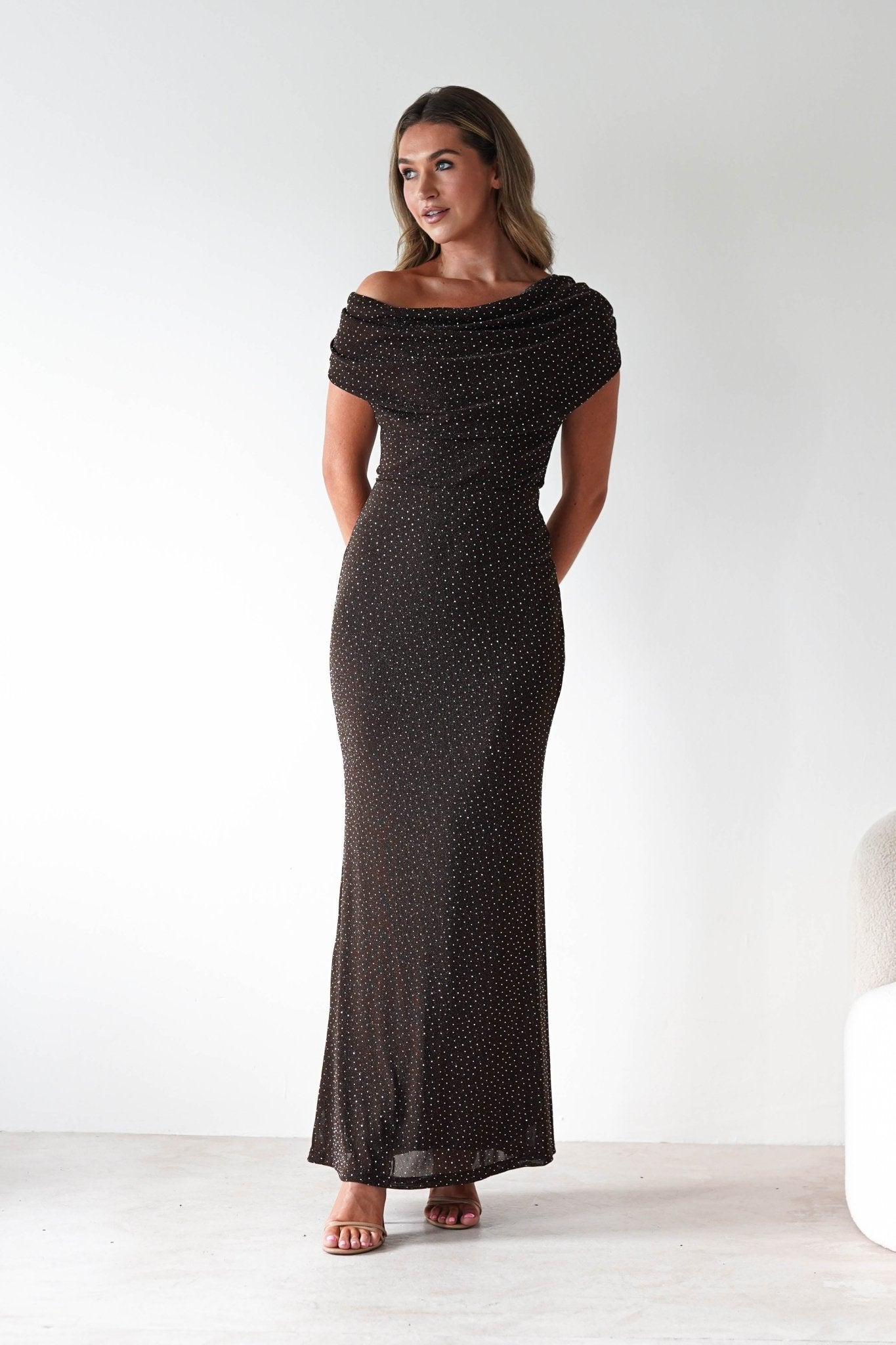 Pascal Bodycon Embellished Maxi Dress | Brown | Oh Hello Clothing | S (8)