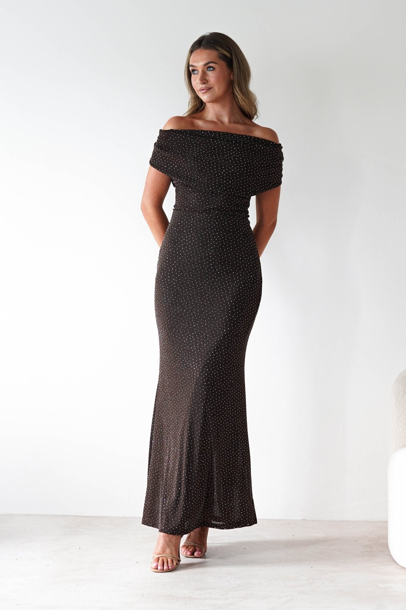 Pascal Bodycon Embellished Maxi Dress | Brown | Oh Hello Clothing | S (8)