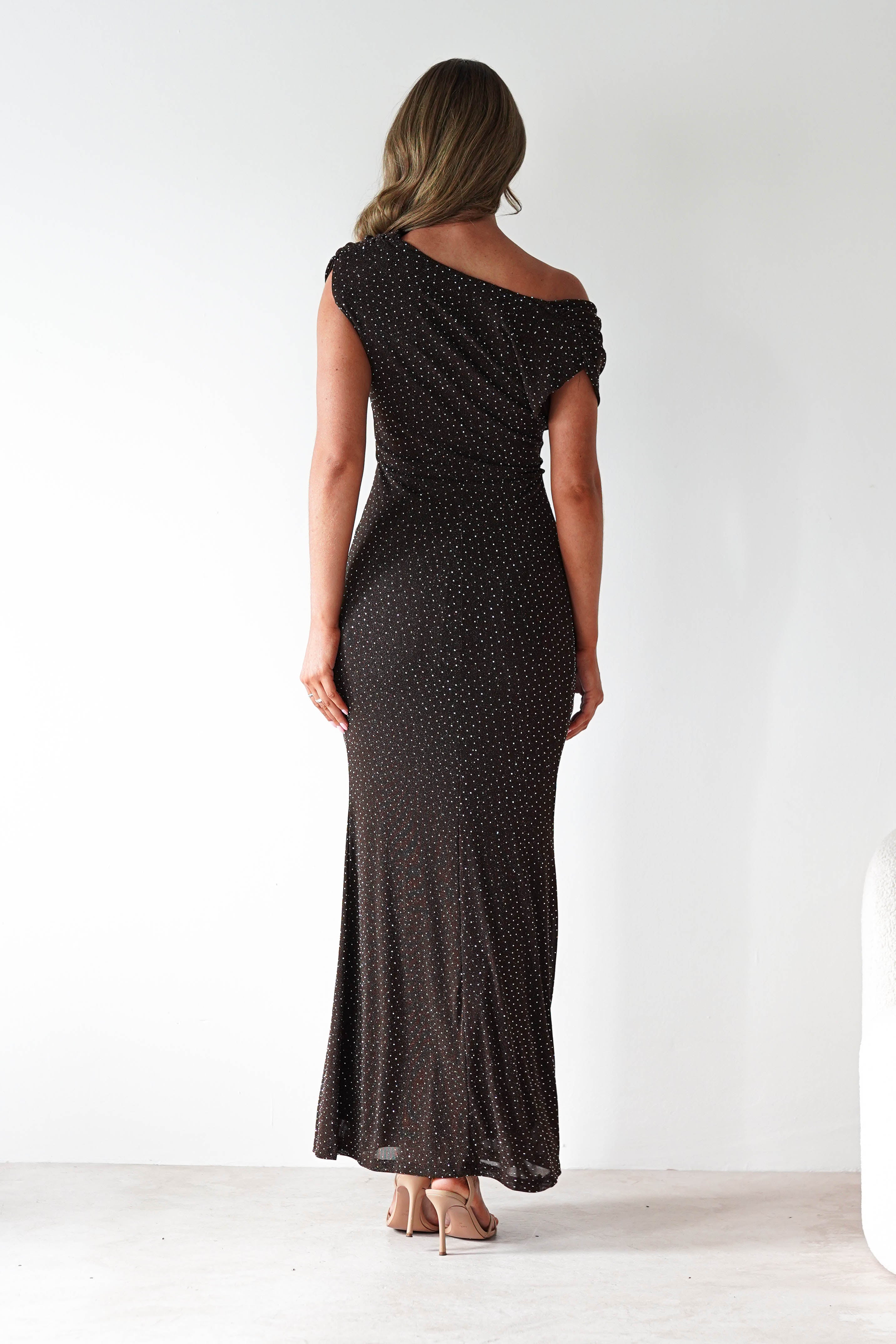 Vera & Lucy Dresses Pascal Bodycon Embellished Maxi Dress | Brown