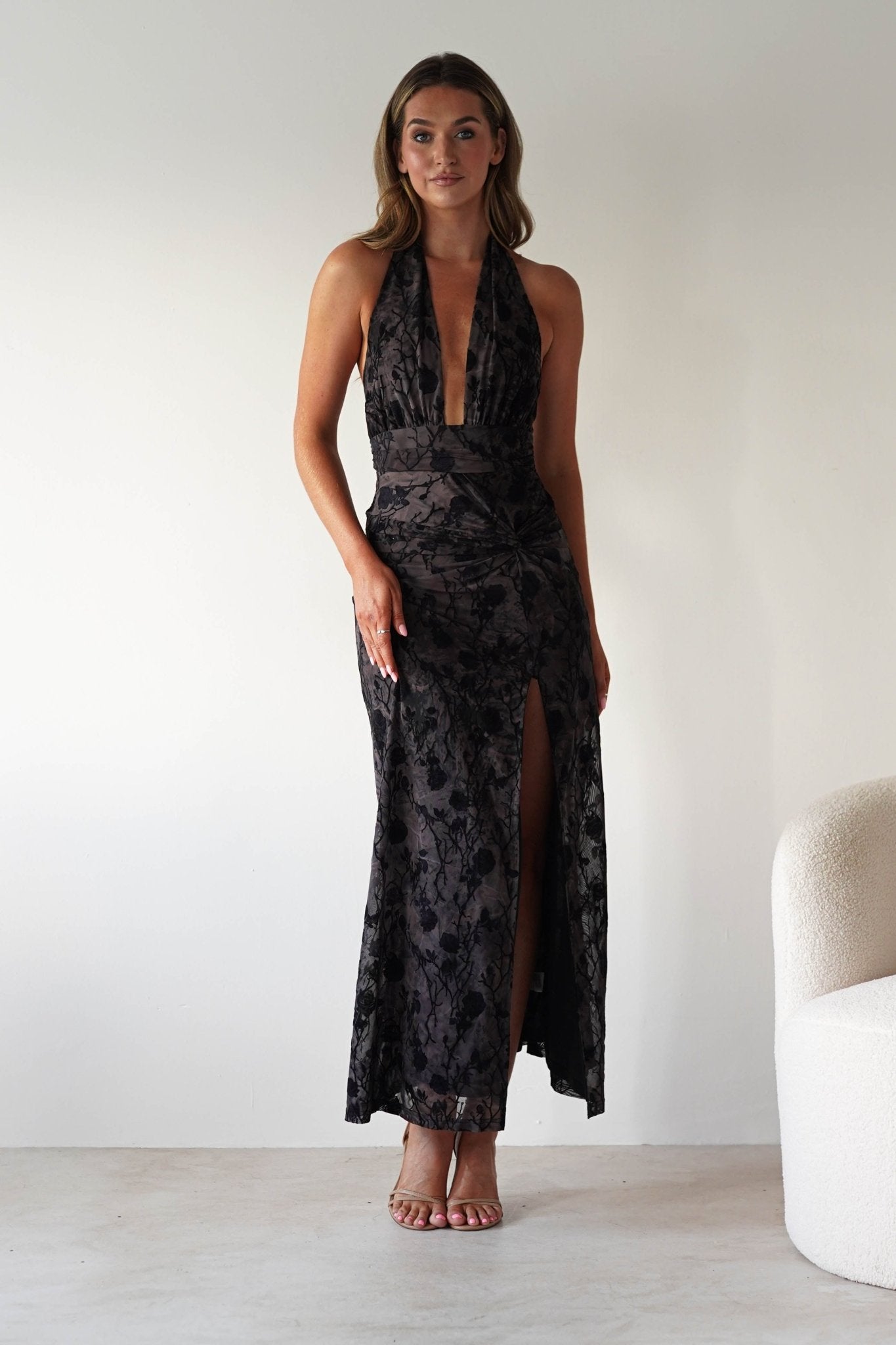 Paxton Halter Neck Floral Maxi Dress | Black | Oh Hello Clothing | S (8)
