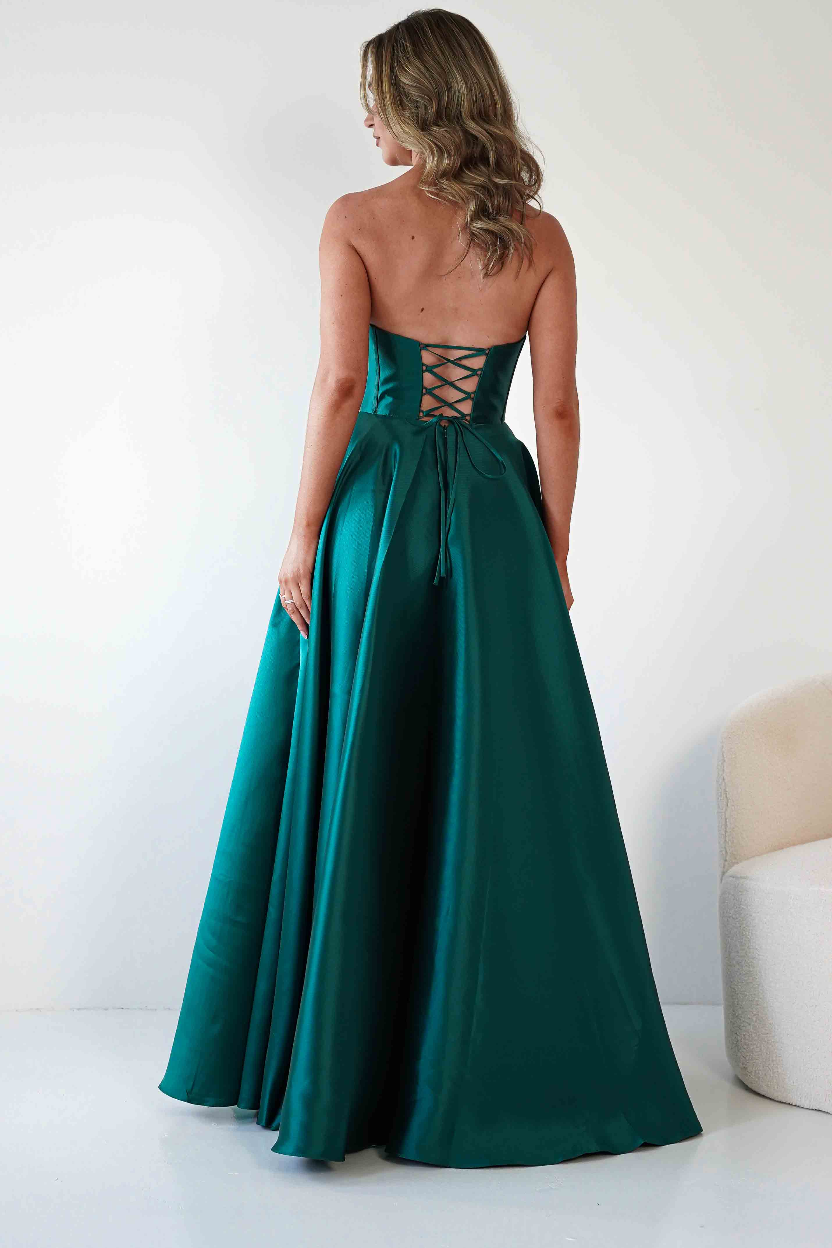 F&P Debs & Prom Dresses Pepper Strapless A-Line Maxi Gown | Emerald Green