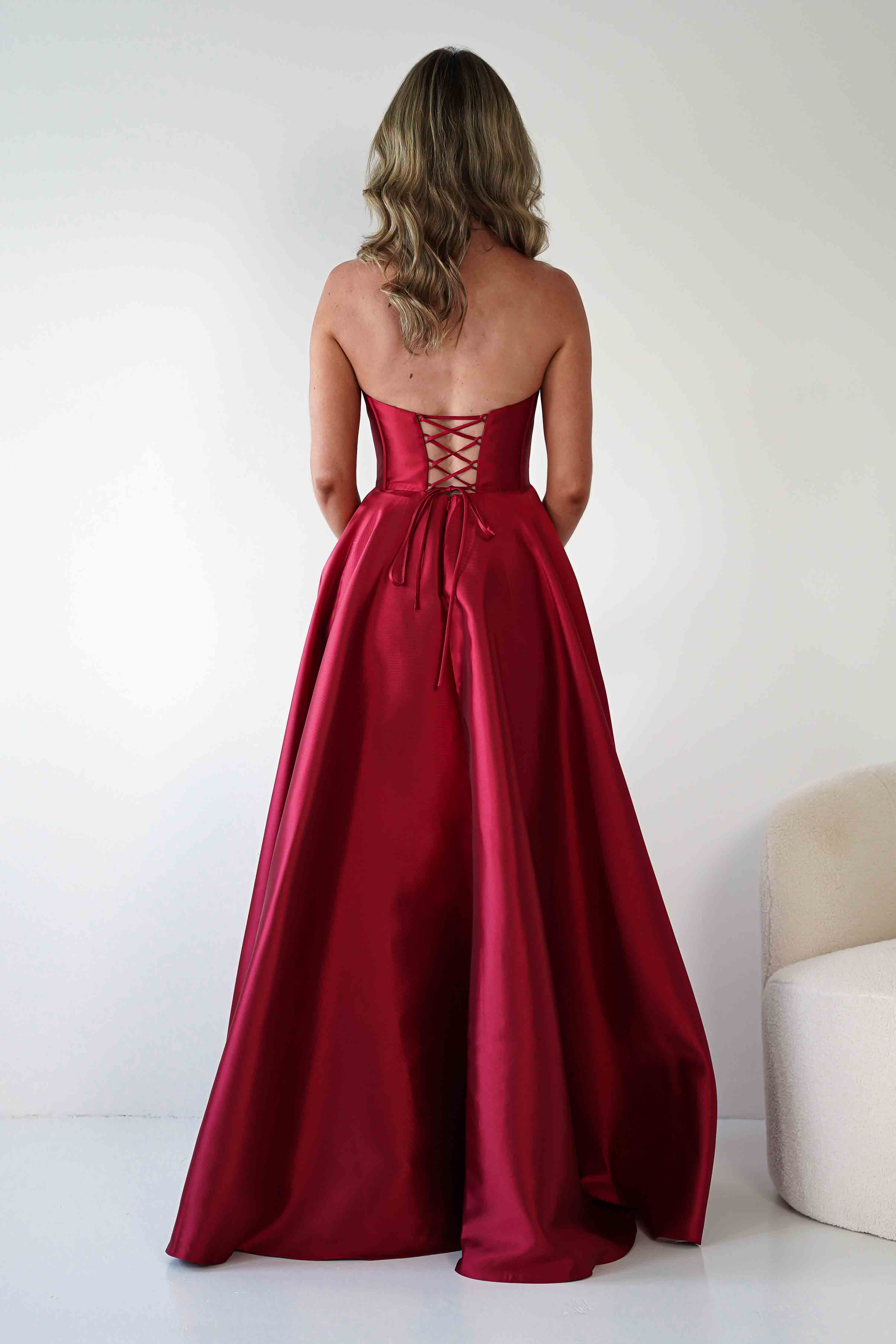 F&P Debs & Prom Dresses Pepper Strapless A-Line Maxi Gown | Red