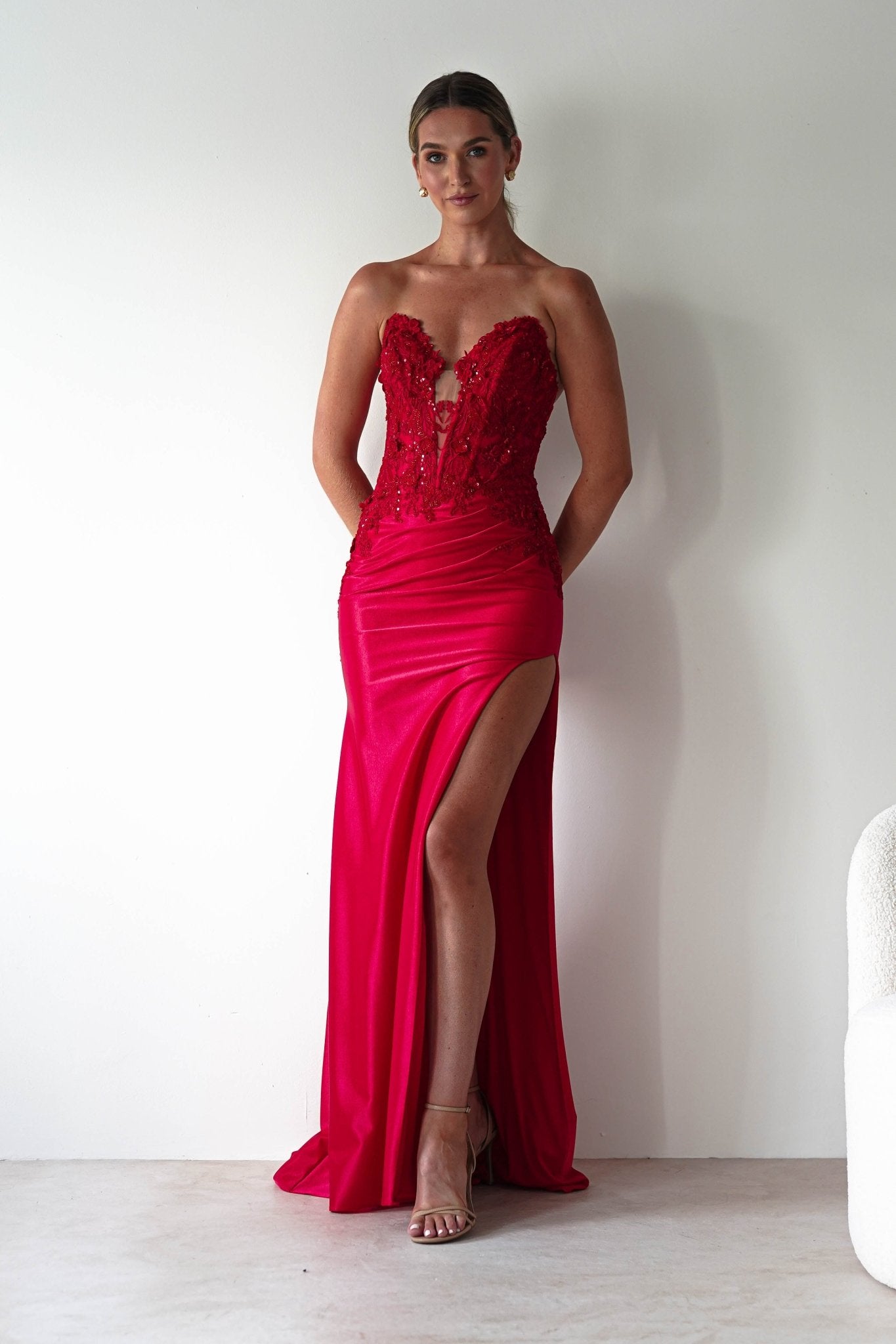 Perla Embellished Gown | Red | Oh Hello Clothing | XS (6)