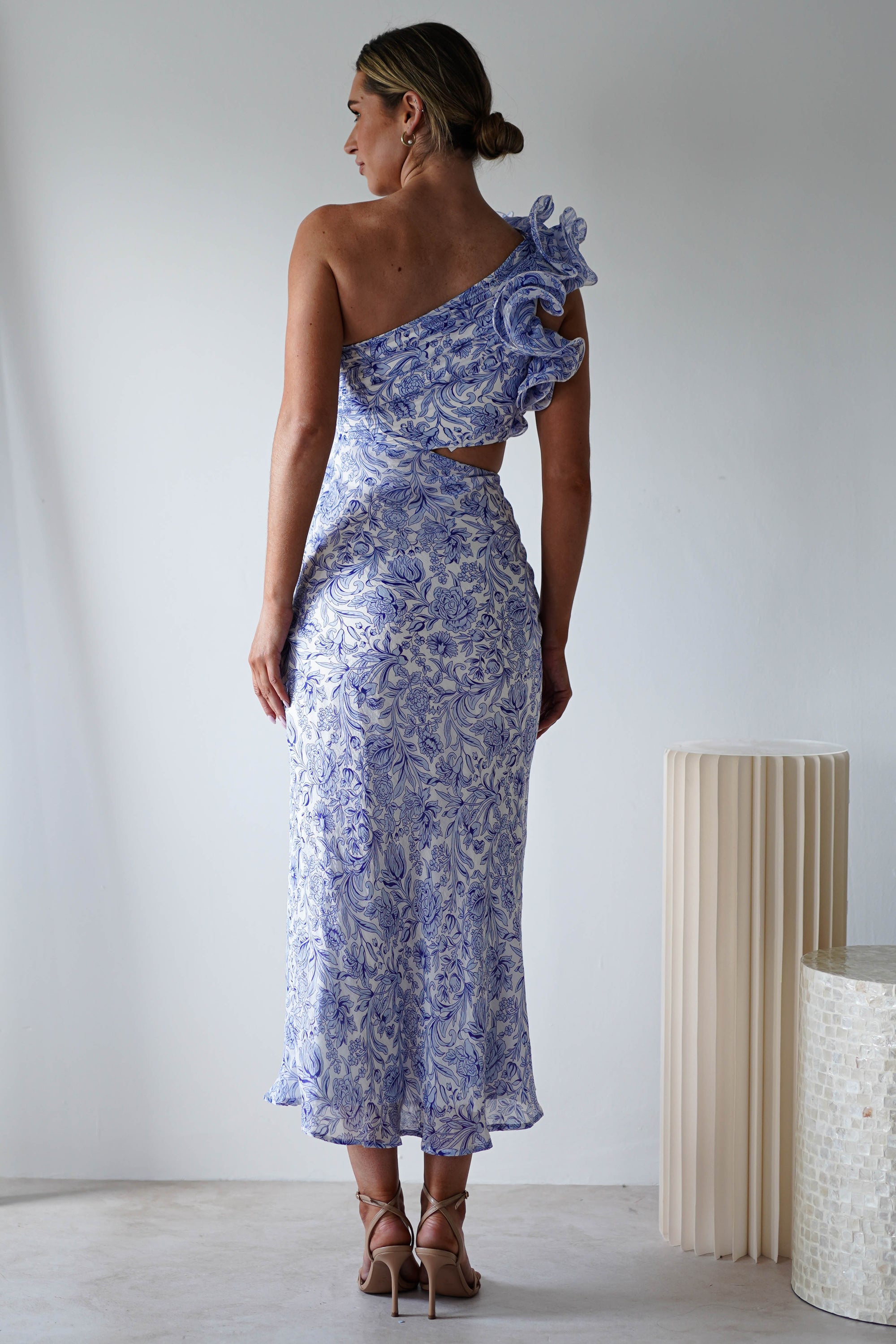 Pertunia Cut Out Midaxi Dress | Blue Print | Oh Hello Clothing | XS (6)