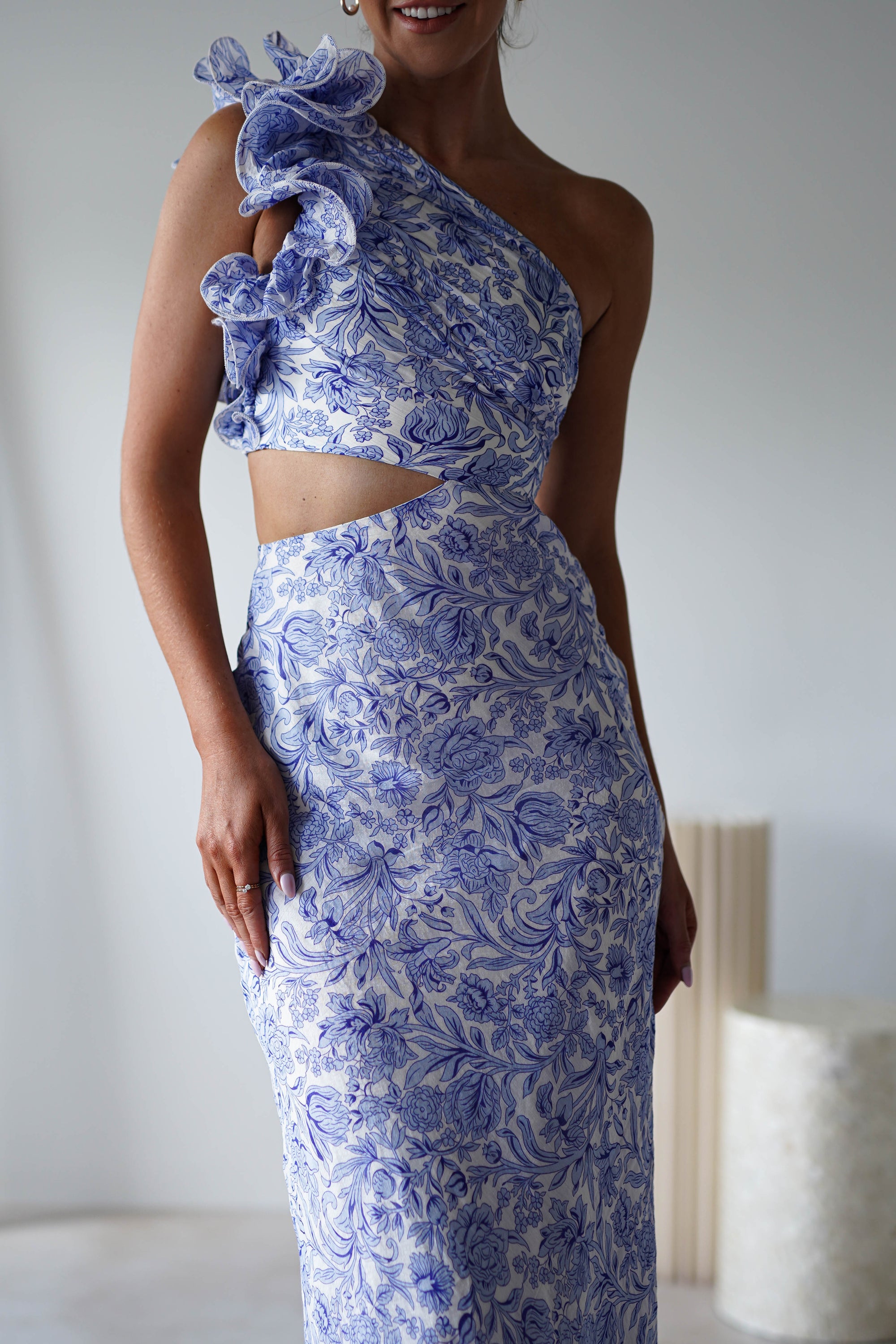 Pertunia Cut Out Midaxi Dress | Blue Print | Oh Hello Clothing | XS (6)