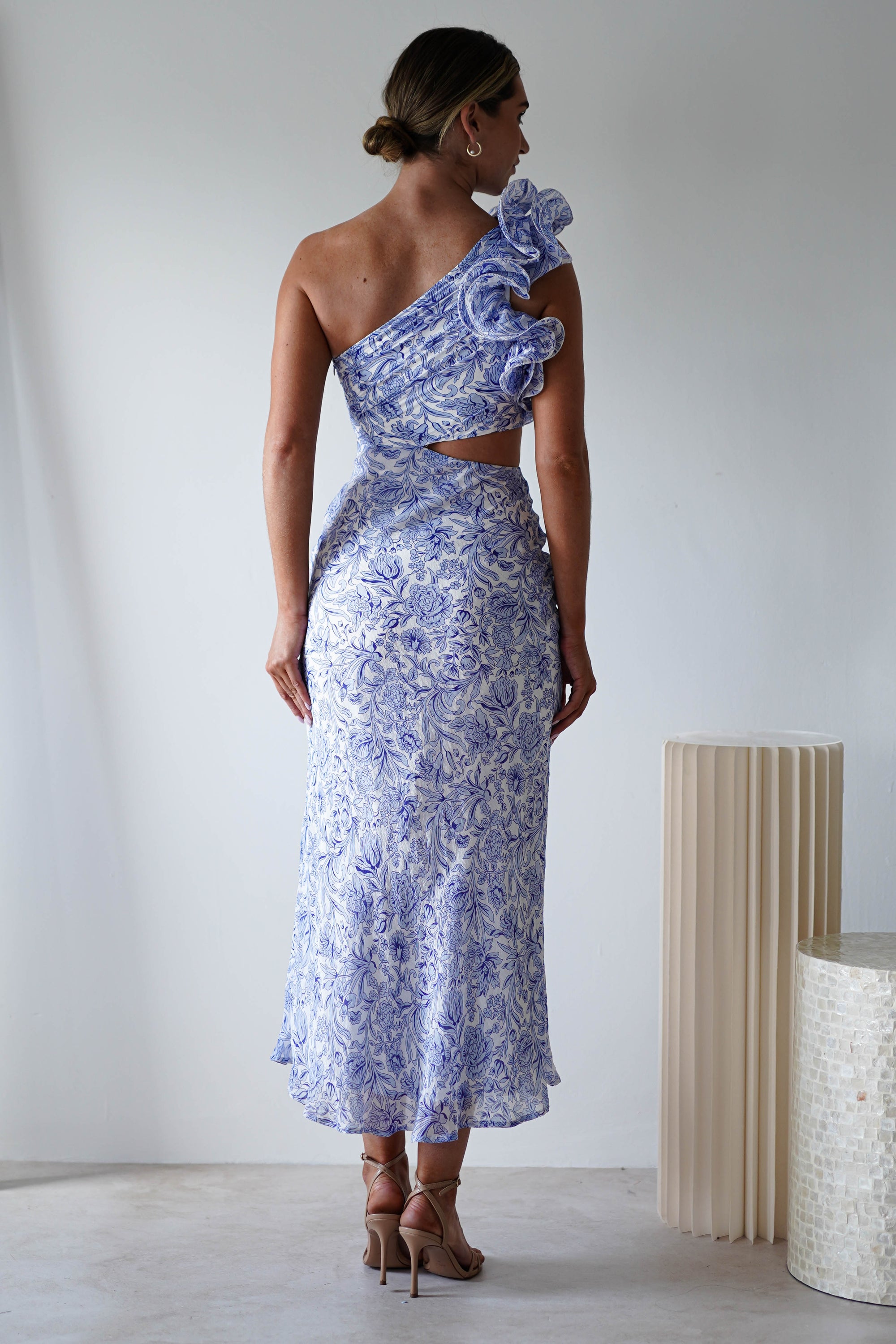 Pertunia Cut Out Midaxi Dress | Blue Print | Oh Hello Clothing | XS (6)