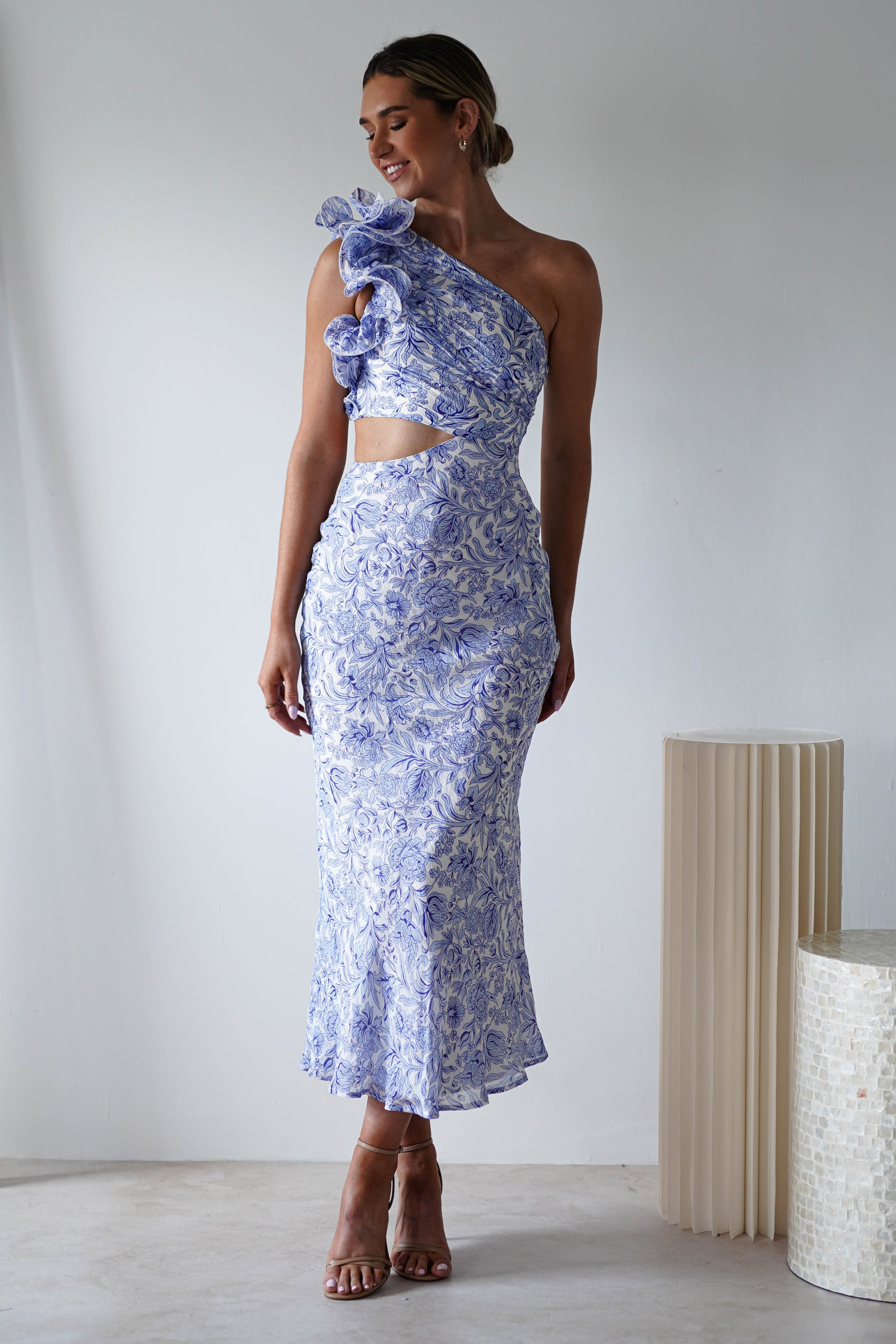 Pertunia Cut Out Midaxi Dress | Blue Print | Oh Hello Clothing | XS (6)