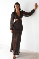 Pietra Plisse Cut Out Maxi Dress | Brown | Oh Hello Clothing | XS (6)