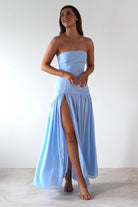 Polinna Strapless Chiffon Maxi Dress | Blue - Oh Hello Clothing