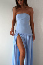 Polinna Strapless Chiffon Maxi Dress | Blue - Oh Hello Clothing