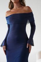 Factory Wedding Guest Dresses Presley Mesh Long Sleeve Midaxi Dress | Blue