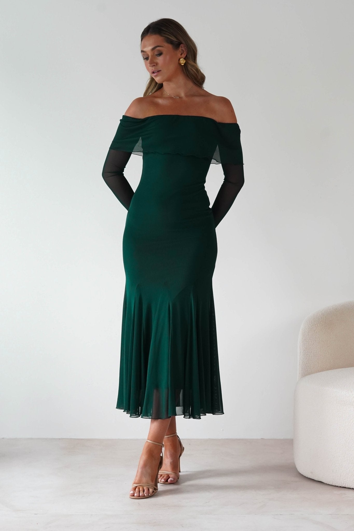 Presley Mesh Long Sleeve Midaxi Dress | Forest Green | Oh Hello Clothing | XS (6)