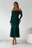 Factory Wedding Guest Dresses Presley Mesh Long Sleeve Midaxi Dress | Forest Green