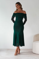 Factory Wedding Guest Dresses Presley Mesh Long Sleeve Midaxi Dress | Forest Green