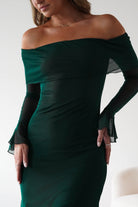 Factory Wedding Guest Dresses Presley Mesh Long Sleeve Midaxi Dress | Forest Green