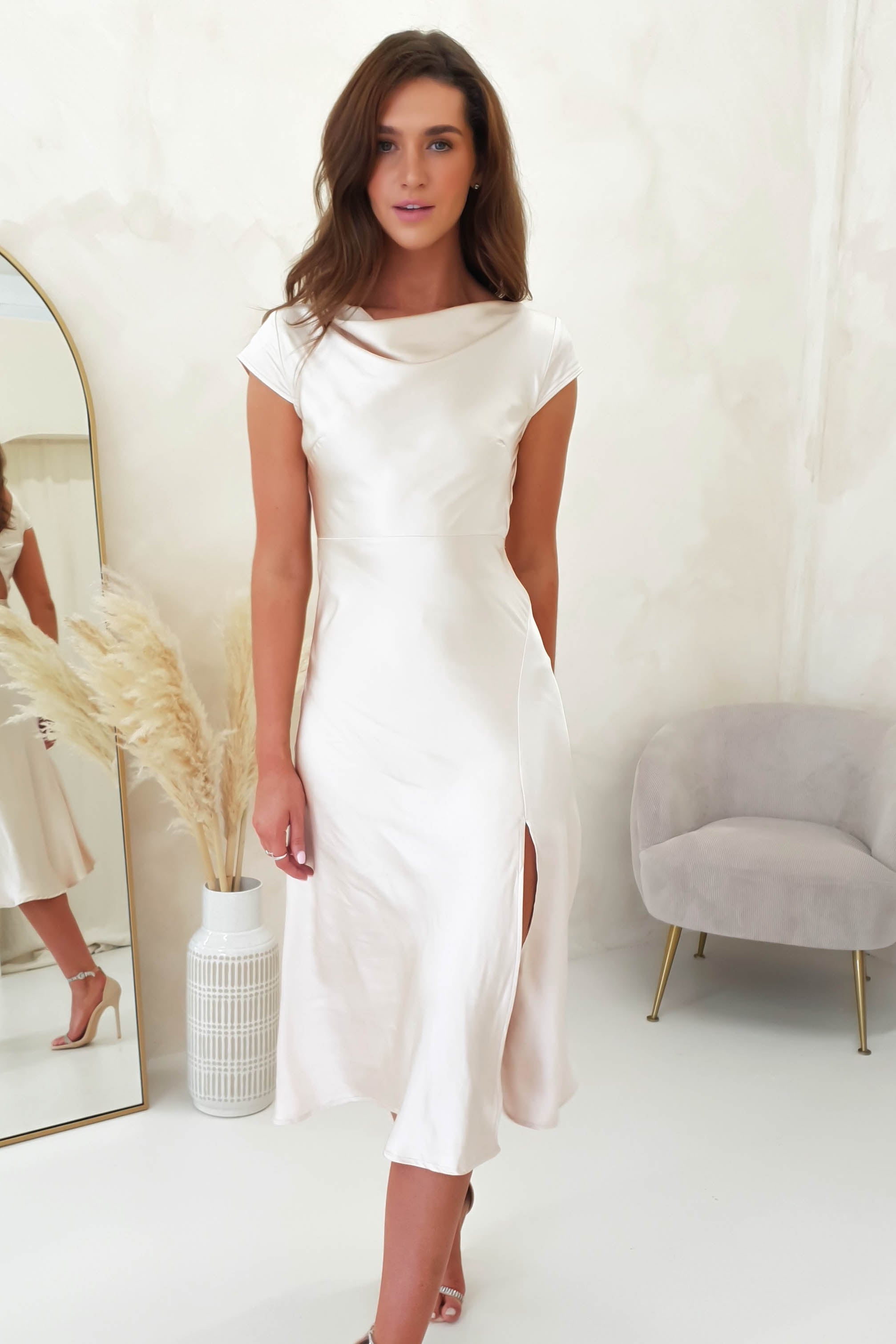 Ranela Twist Back Detail Midi | Champagne - Oh Hello Clothing