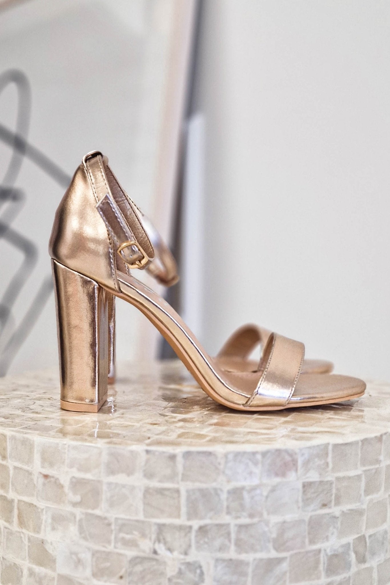 Regina Block Heel Sandals Rose Gold