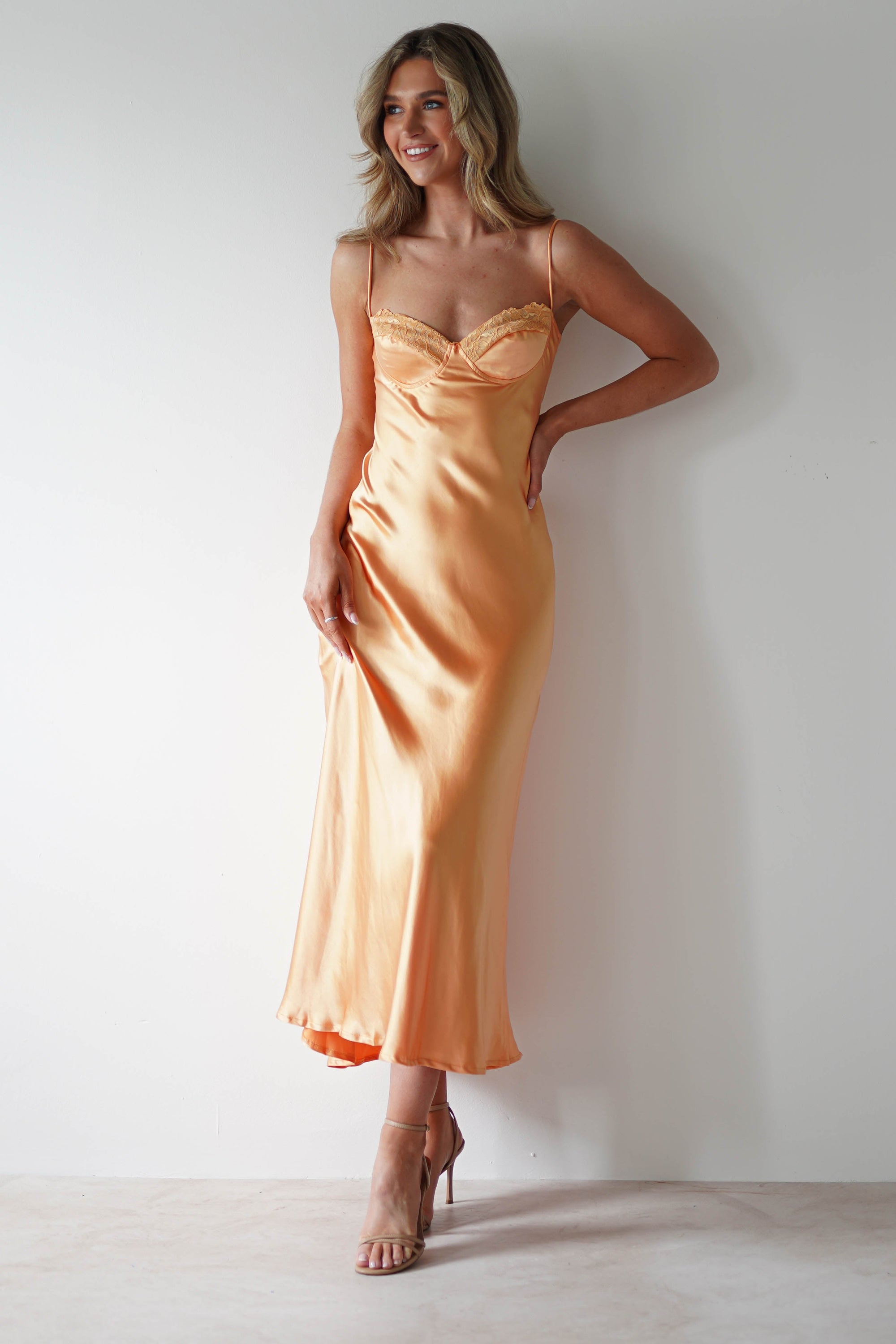 Ricci Soft Satin Maxi Dress | Melon - Oh Hello Clothing