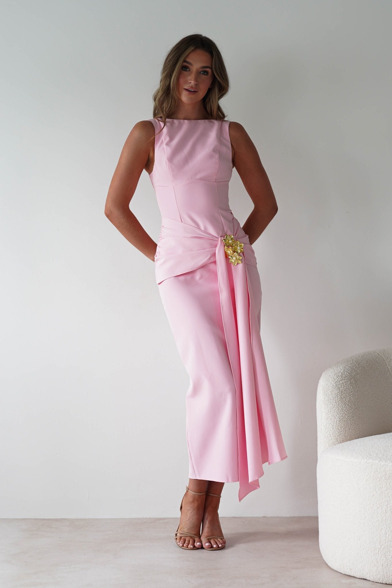 Rina Gathered Waist Midaxi Dress | Pink | Oh Hello Clothing | XS (6)