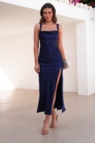 Salma Soft Matte Satin Midaxi  | Navy - Oh Hello Clothing