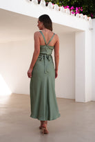 Salma Soft Matte Satin Midaxi  | Olive - Oh Hello Clothing