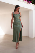 Salma Soft Matte Satin Midaxi  | Olive - Oh Hello Clothing