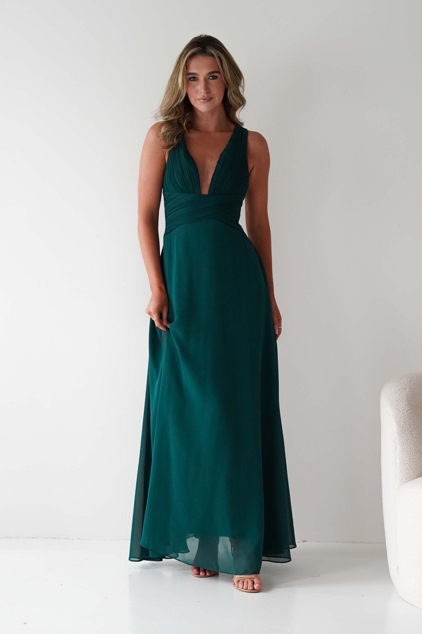 Sara A - Line Chiffon Maxi Dress | Emerald Green | Oh Hello Clothing | S (8)