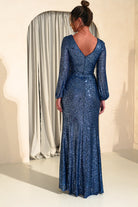 Sharley Sequin Long Sleeve Gown | Lapis Blue - Oh Hello Clothing