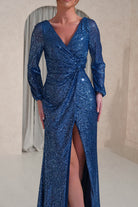 Sharley Sequin Long Sleeve Gown | Lapis Blue - Oh Hello Clothing