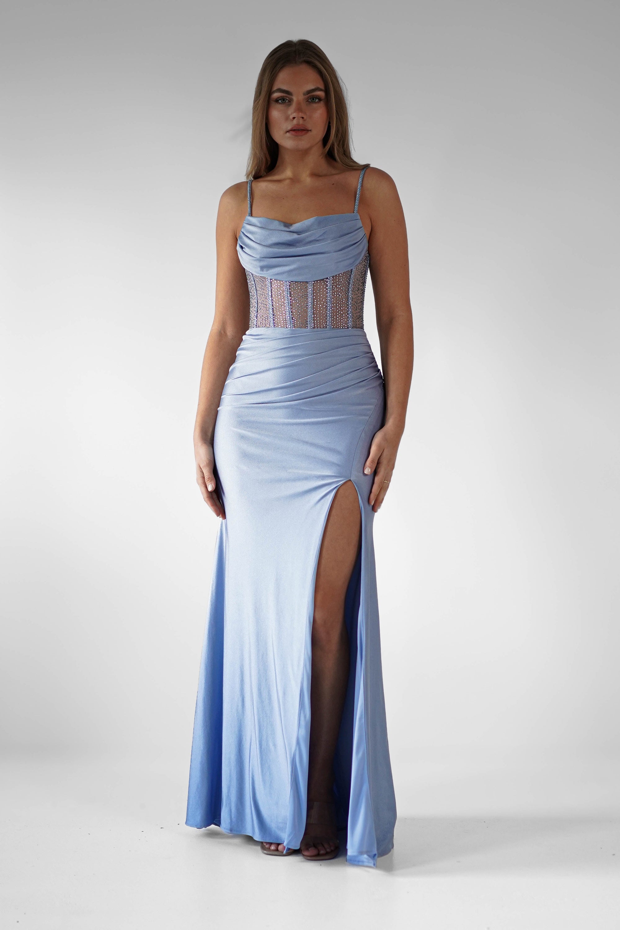 Stefani Rhinestone Bodice Gown | Light Blue | Oh Hello Clothing | XS (6)