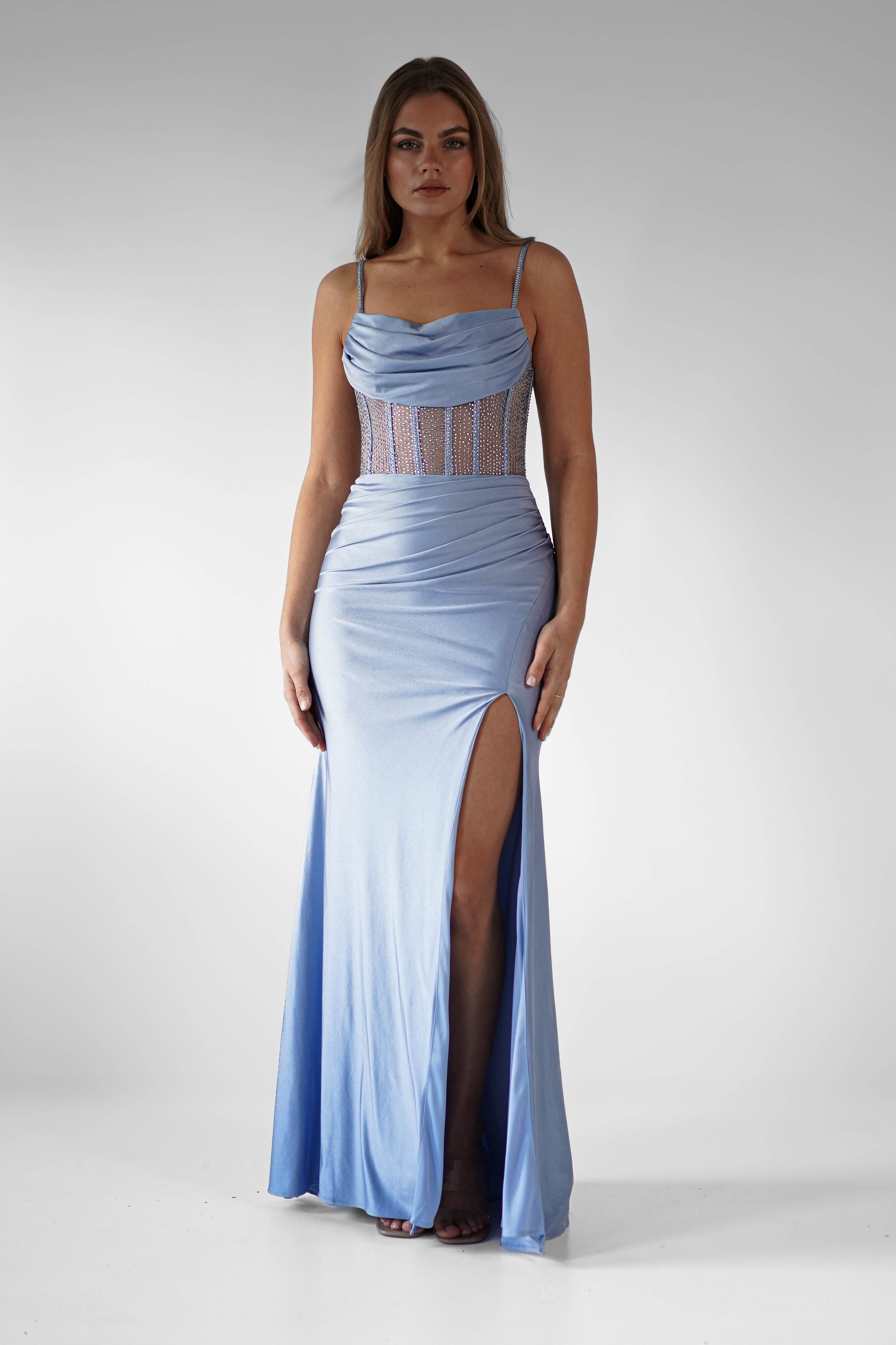Stefani Rhinestone Bodice Gown | Light Blue - Oh Hello Clothing