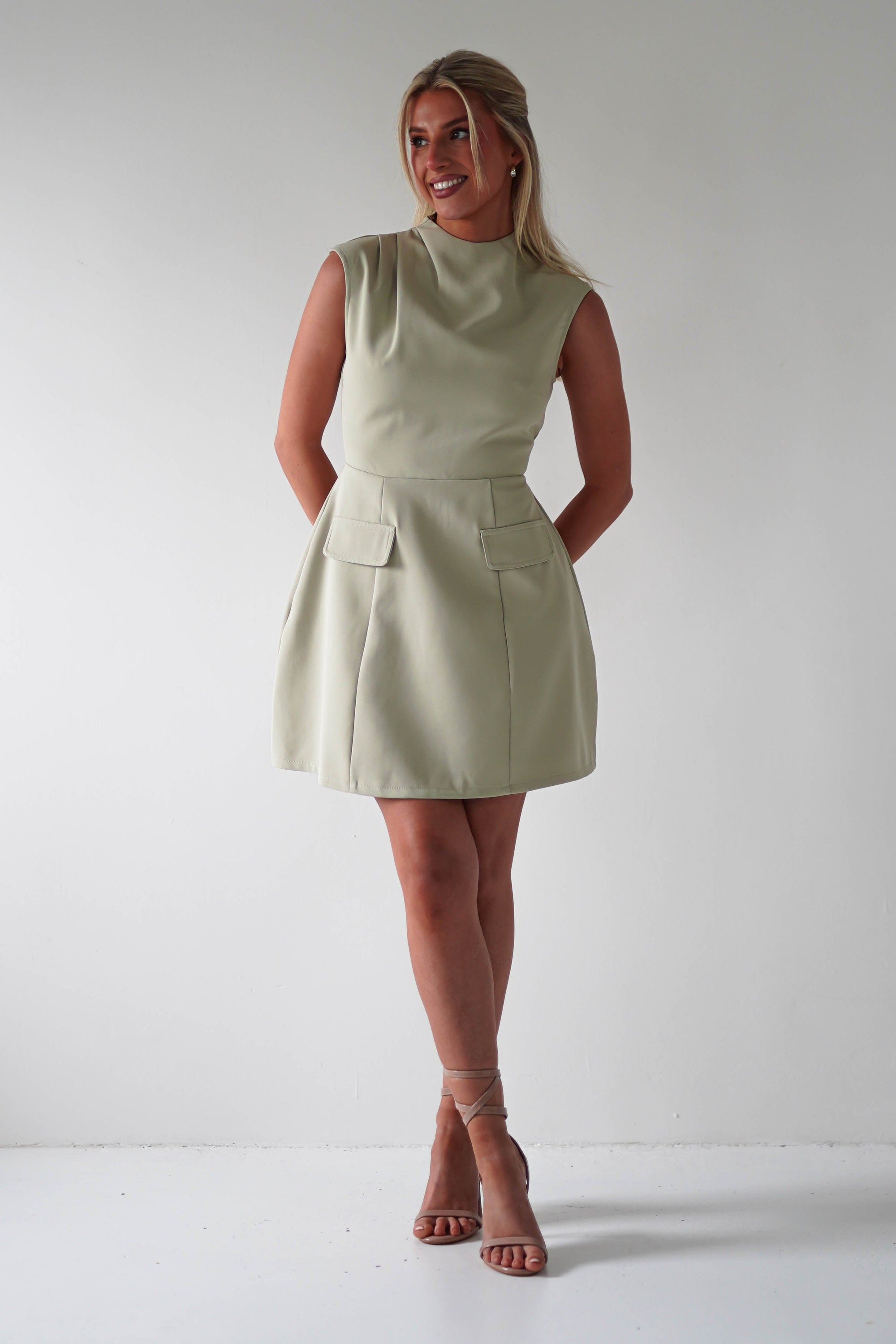 Stella Structured Mini Dress | Sage | Oh Hello Clothing | XS (6)