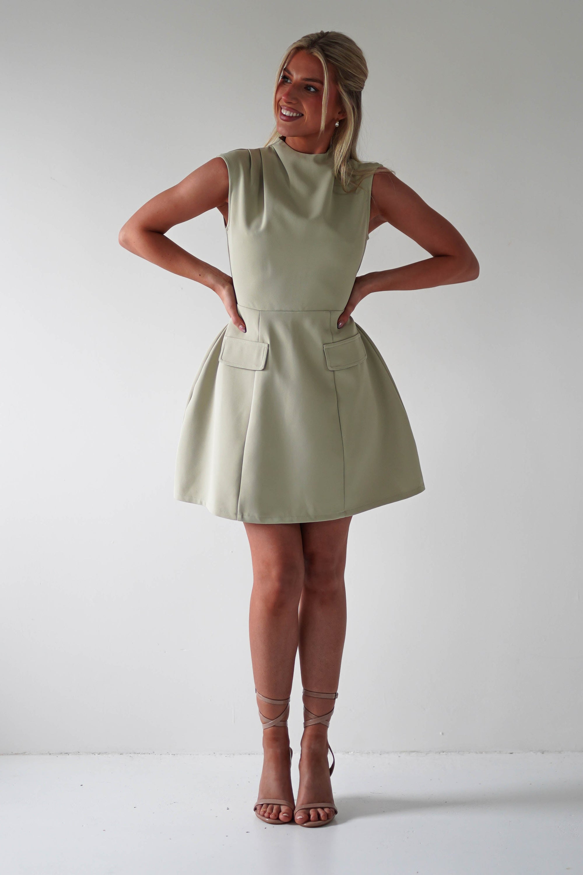 Stella Structured Mini Dress | Sage | Oh Hello Clothing | XS (6)