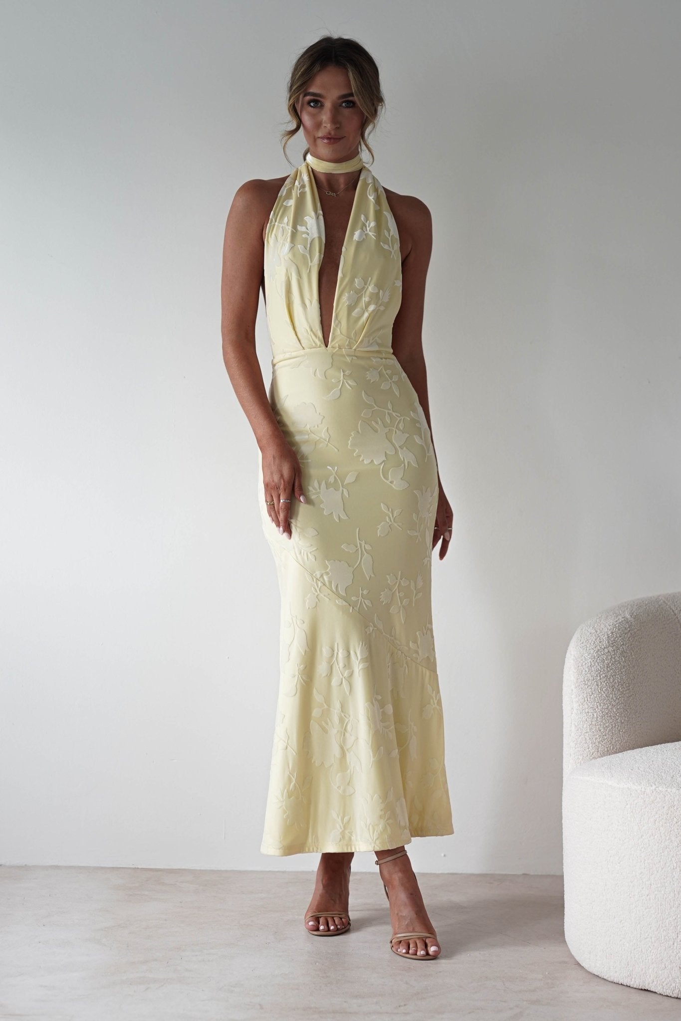 Tara Floral Jacquard Maxi Dress | Yellow | Oh Hello Clothing | XS (6)