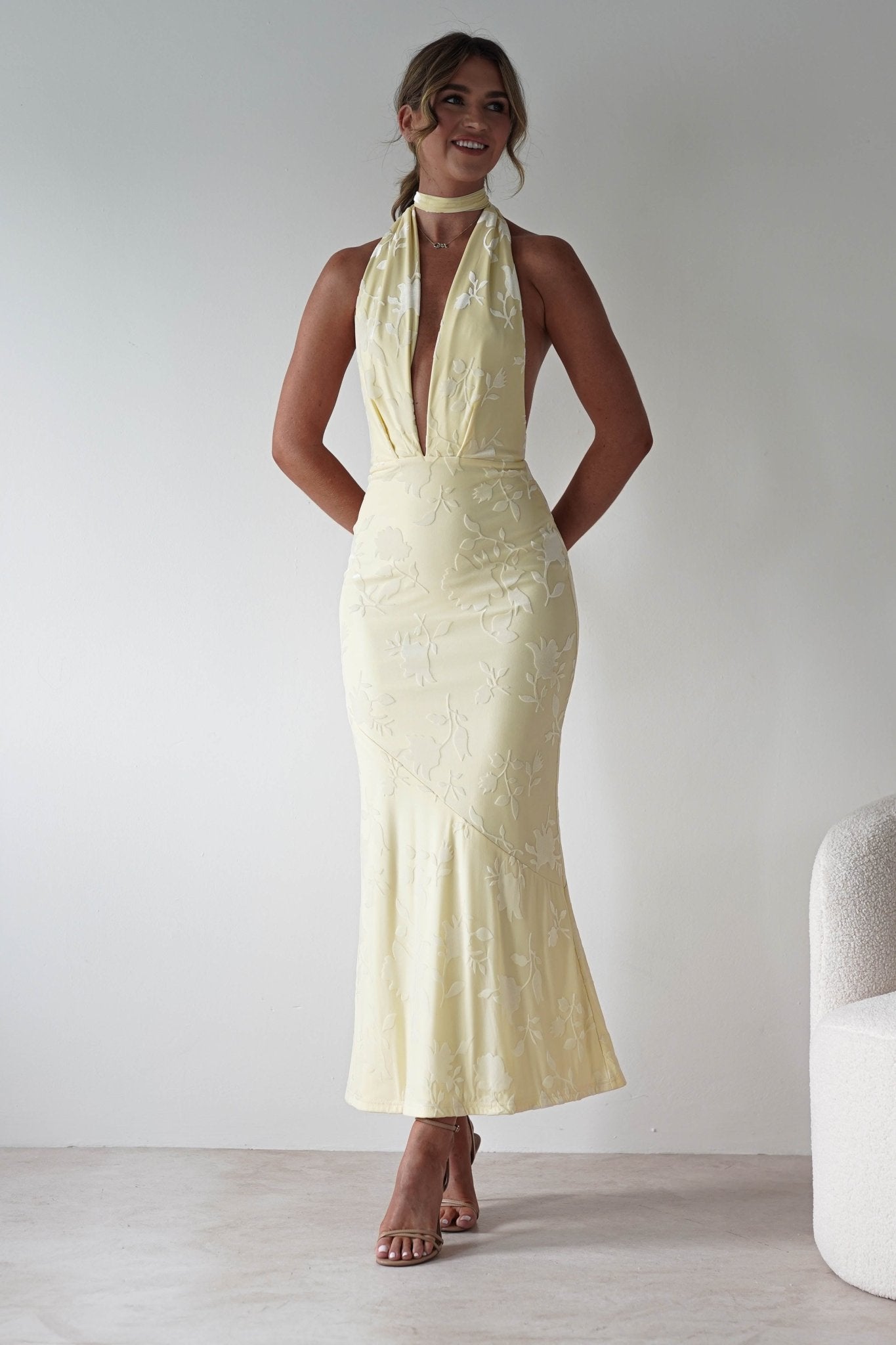 Tara Floral Jacquard Maxi Dress | Yellow | Oh Hello Clothing | XS (6)
