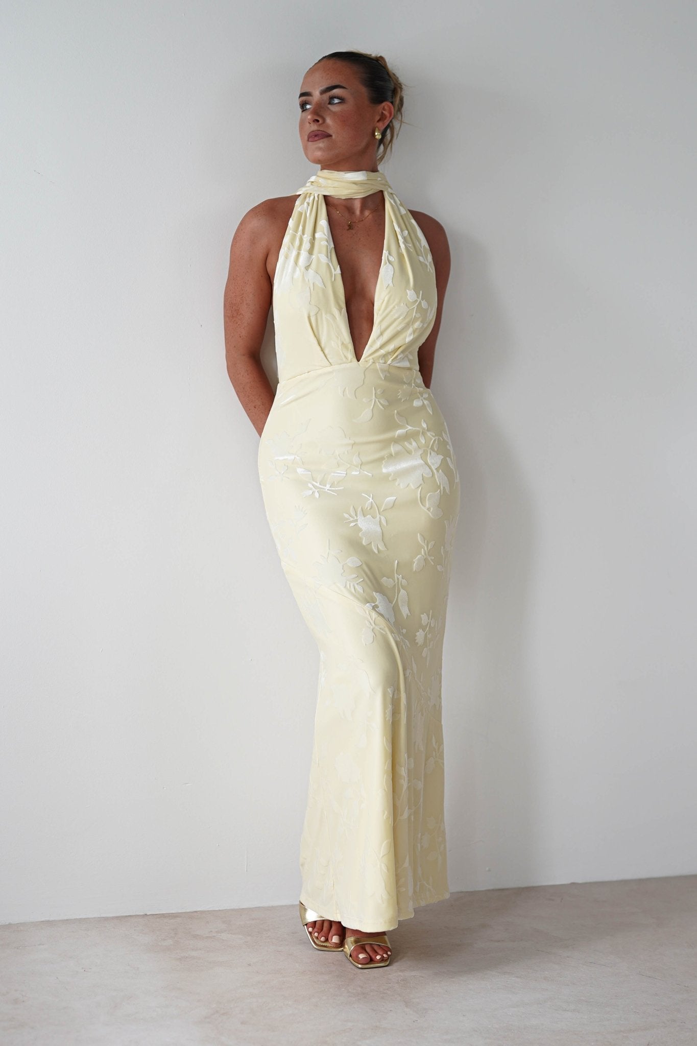 Tara Floral Jacquard Maxi Dress | Yellow | Oh Hello Clothing | XS (6)