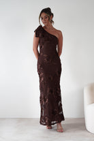 F & P Wedding Guest Dresses Thelma Floral Textured Maxi Dress | Brown