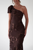 F & P Wedding Guest Dresses Thelma Floral Textured Maxi Dress | Brown