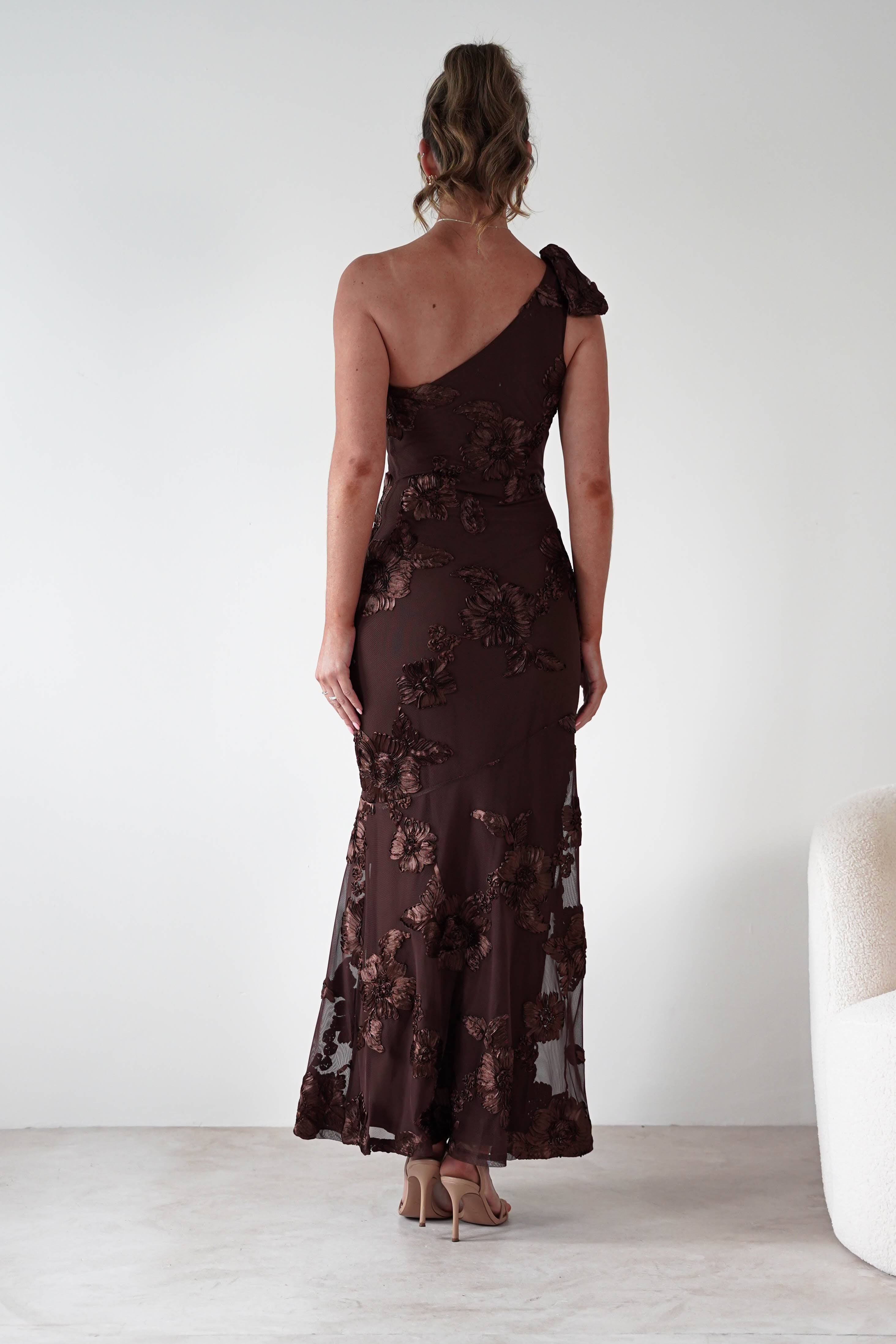 F & P Wedding Guest Dresses Thelma Floral Textured Maxi Dress | Brown