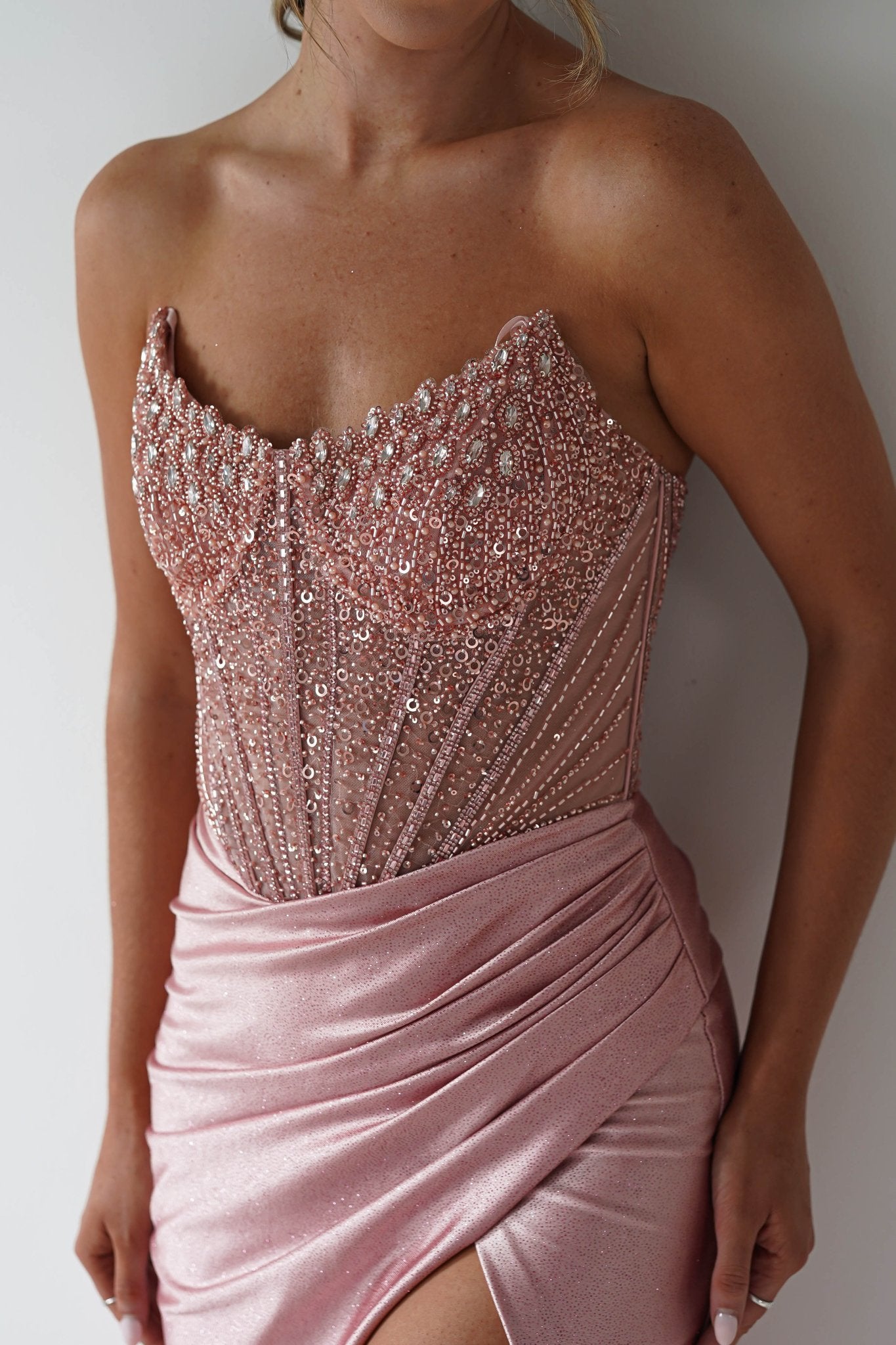 Tiarna Embellished Glitter Gown | Dusty Pink | Oh Hello Clothing | XS (6)